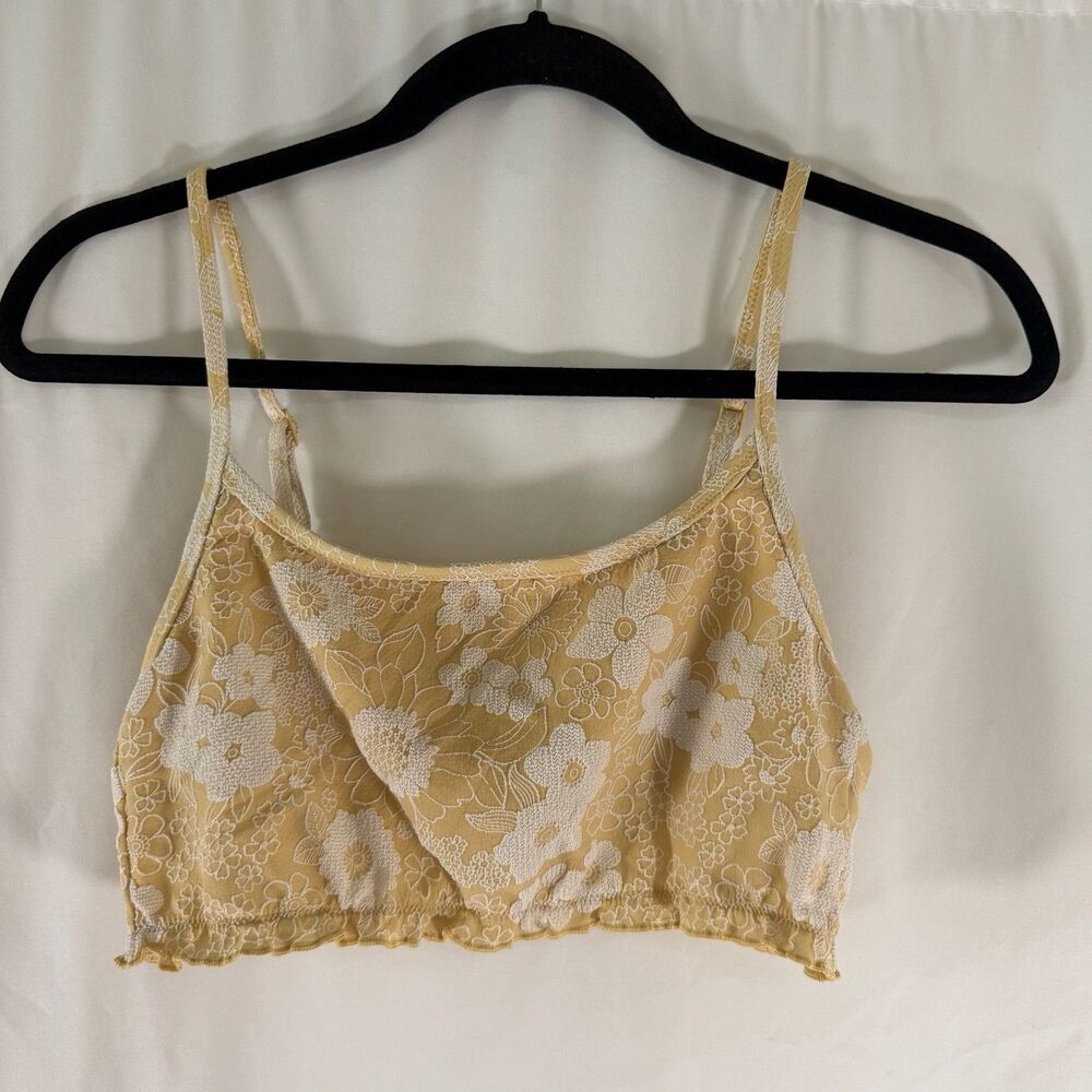 Aerie Bralette Womens Small Yellow Floral Lace Adjustable Lined Stretch Pullover
